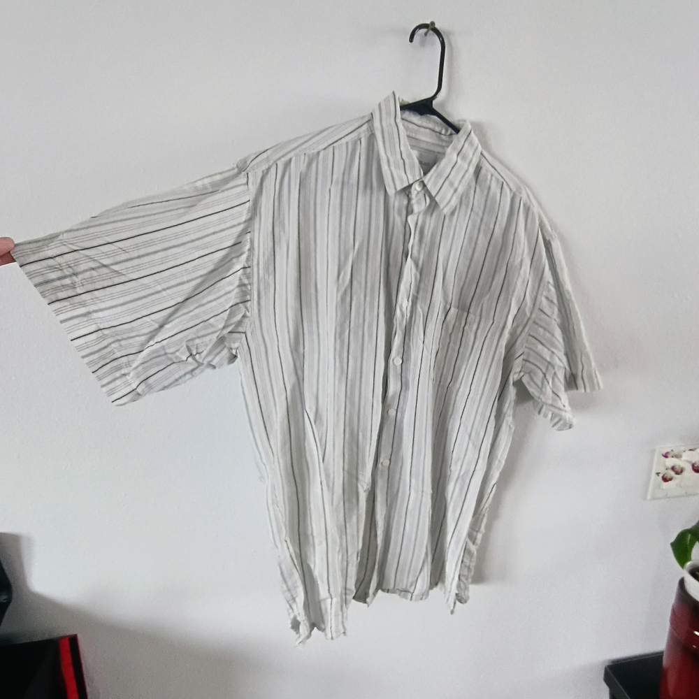 Bill Blass Silk Striped Button Up Shirt Men’s XL Short Sleeve Blue White - Picture 3 of 6